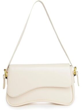 〽️ Women's White Pu Leather 2 Removable Straps And Zipper Closure Tote Bag